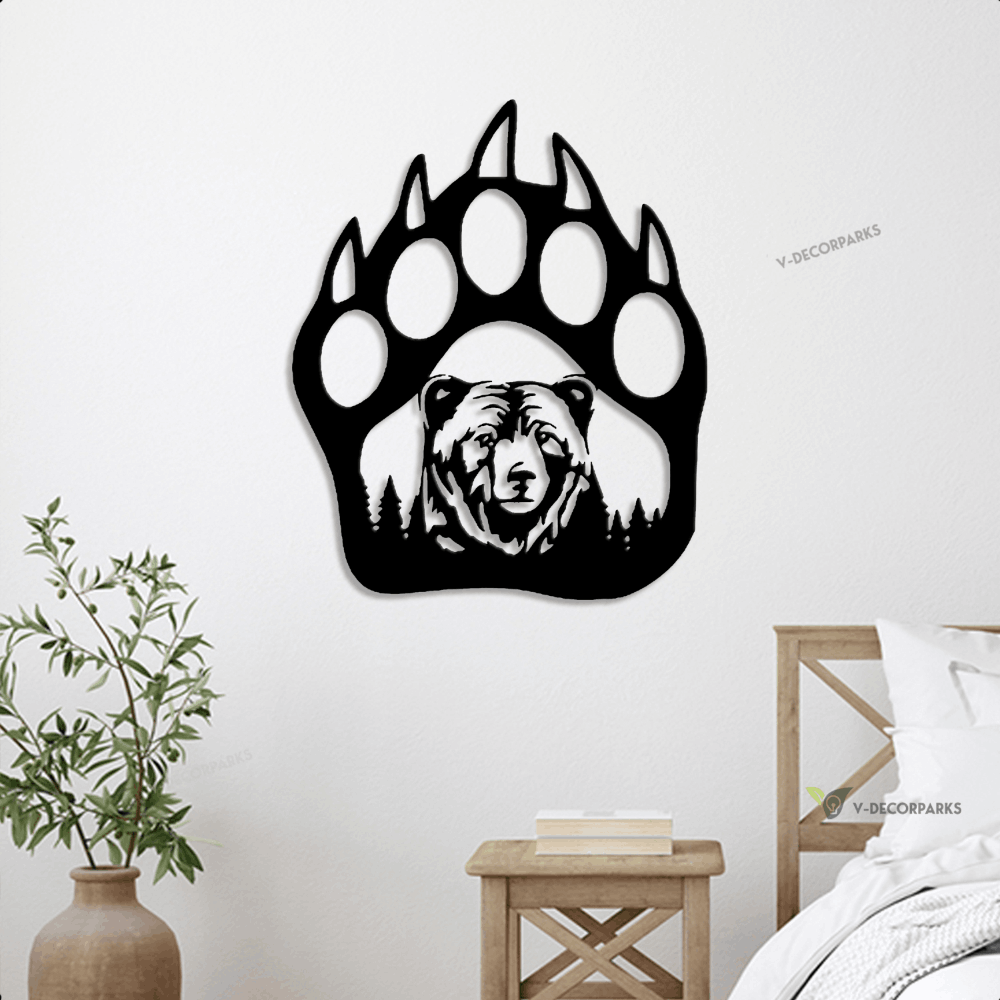 Bear Paw Metal Wall Sign With Led Lights, Bear Metal Sign, Metal Bear
