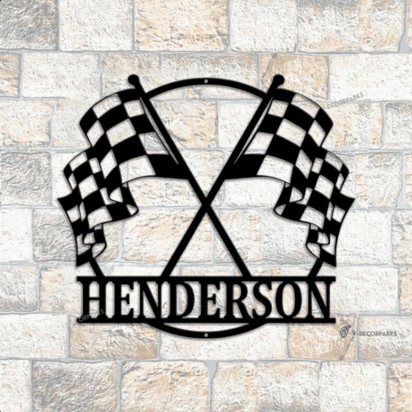 Customizable Metal Checkered Racing Flags Sign With Led Lights Race