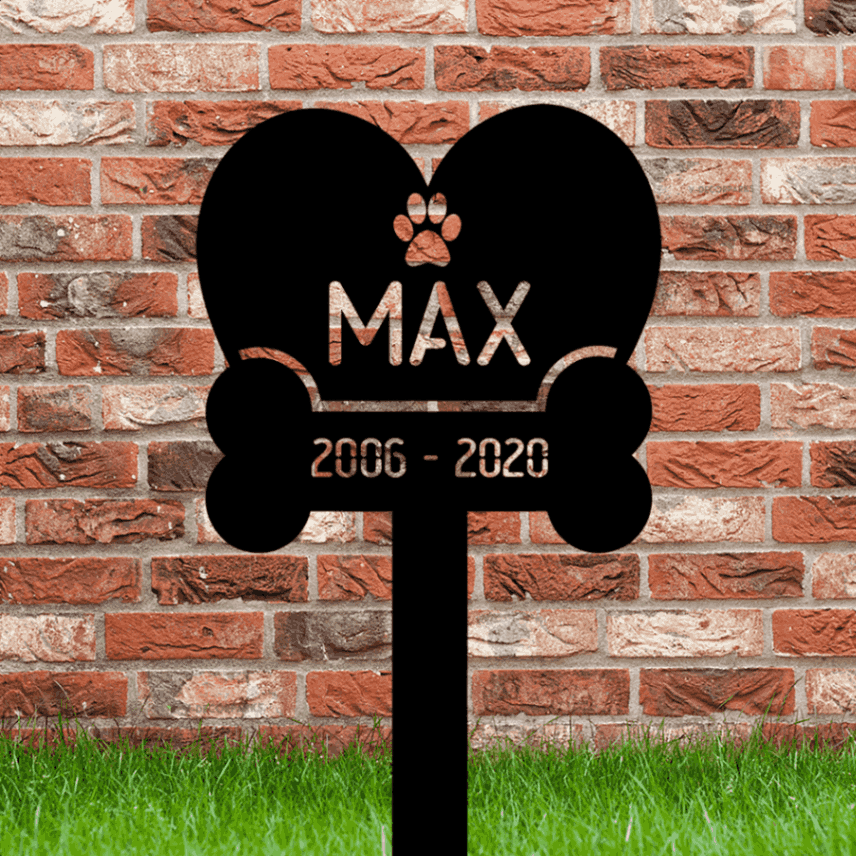 Pet Memorial Metal Garden Stake With Led Lights, Dog Cat Memorial Yard