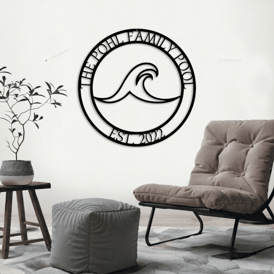 Personalized Family Pool Metal Sign With Led Lights, Custom Metal Pool