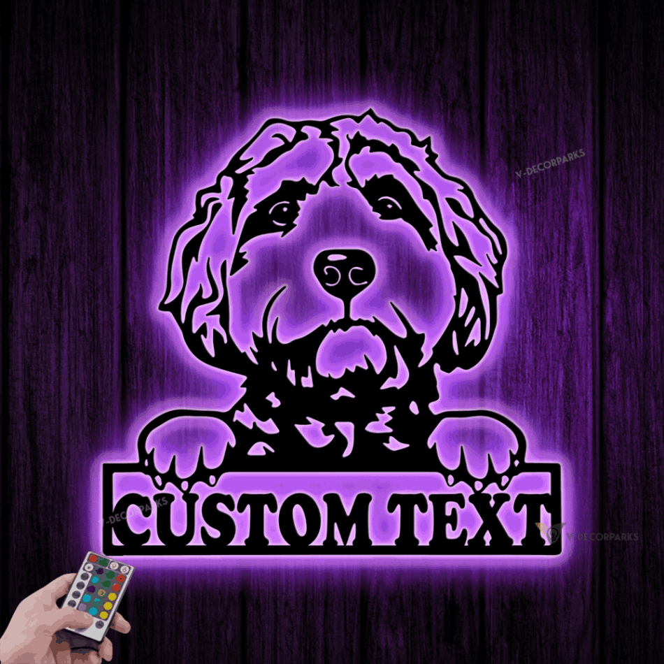 Custom Golden Doodle Metal Wall Art Led Light, Golden Doodle Metal Art, Personalized Golden