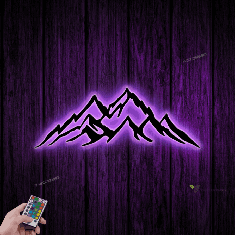 Mountain Metal Wall Sign With Led Lights, Mountain Metal Sign Multi