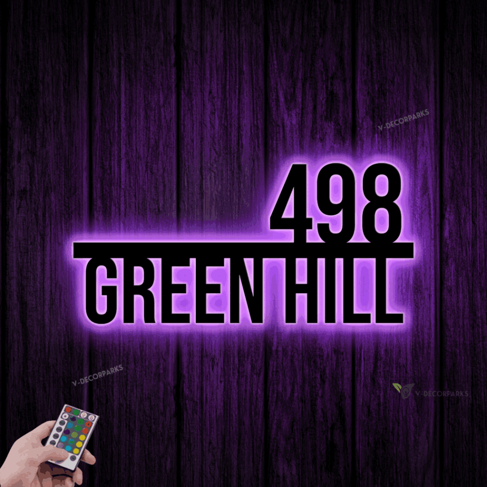 Led Address Metal Art Sign, Light Up Address Plaque Sign, Multi Color