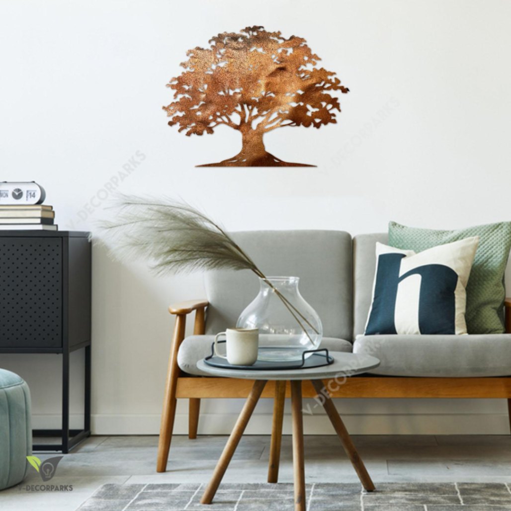 Copper Oak Tree Metal Wall Art, Oak Tree Decorative Welded Accent Pamotee