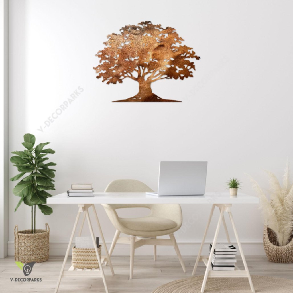 Copper Oak Tree Metal Wall Art, Oak Tree Decorative Welded Accent Pamotee