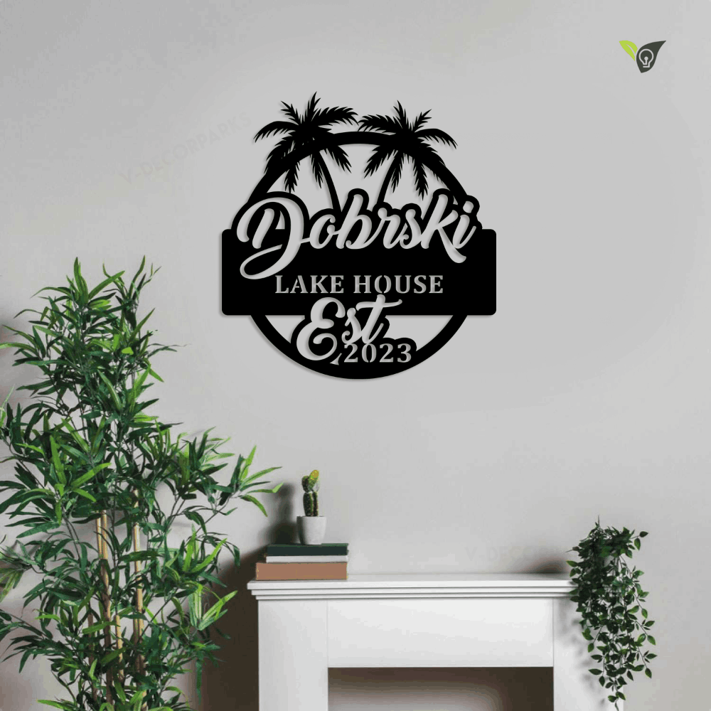 Personalized Beach House Metal Wall Art With Led Lights, Custom Outdoor