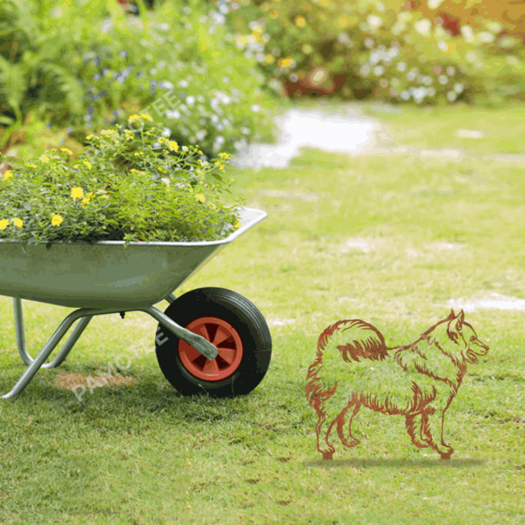 Rusted Samoyed Dog Metal Garden Decor, Samoyed Decorative Garden Stake