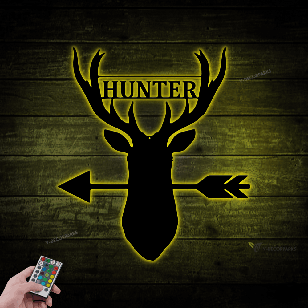 Custom Deer Head Metal Sign With Led Lights, Personalized Metal Sign