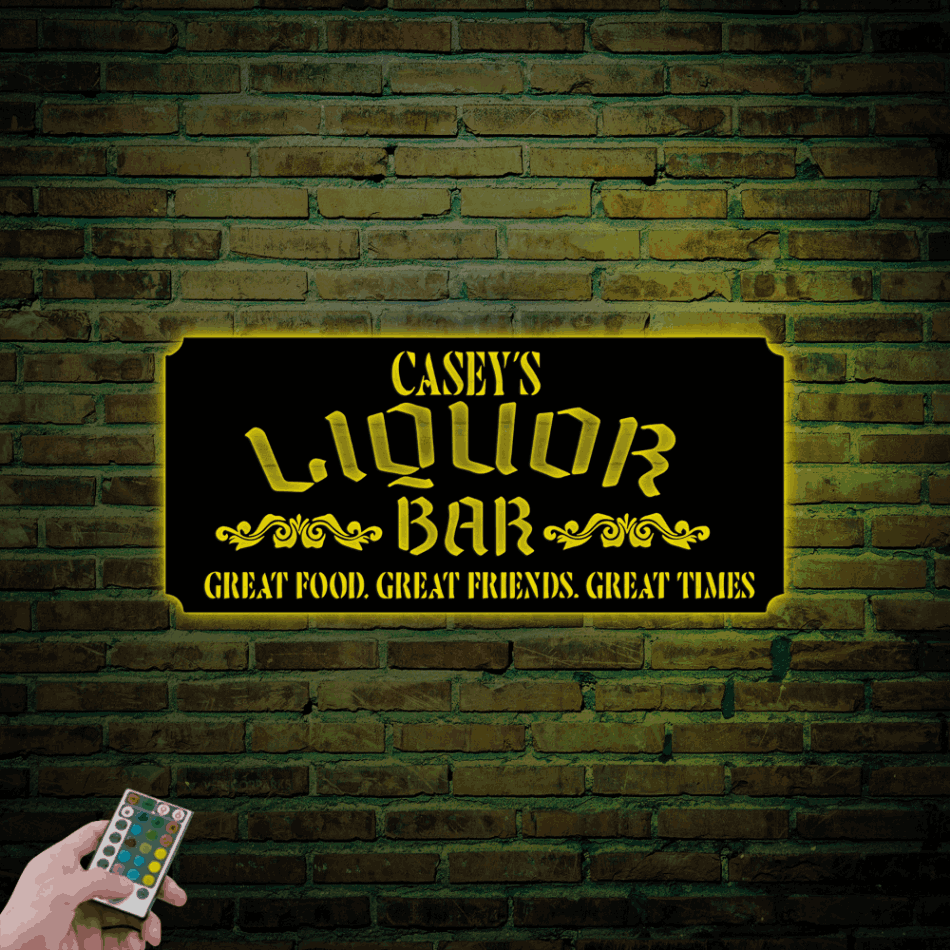 Personalized Liquor Bar Sign With Led Lights, Basement Bar Bar Cart