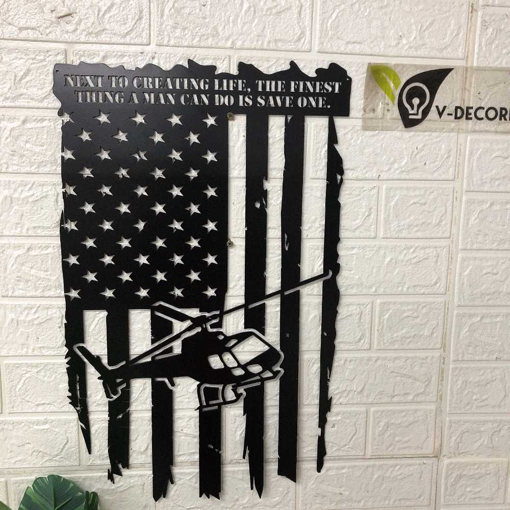 Us Helicopter Metal Wall Art, Helicopter Monogram, Pilot Gifts, American Flag Wall Decor