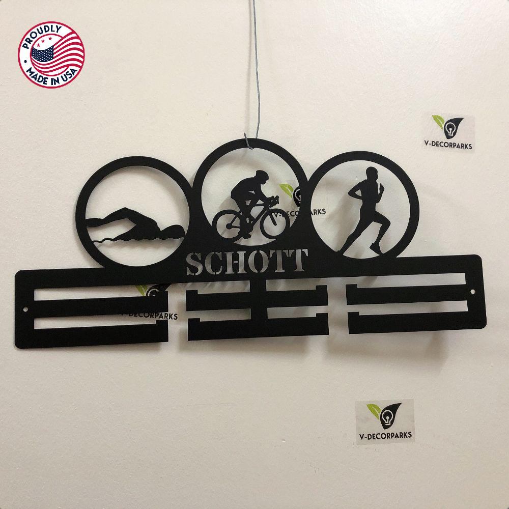 Personalized Triathlon Medal Hanger, Medal Holders, Medal Displays