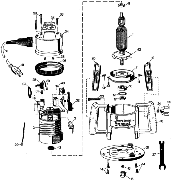 Black & Decker 7604 Type 1 Parts Diagram for Router