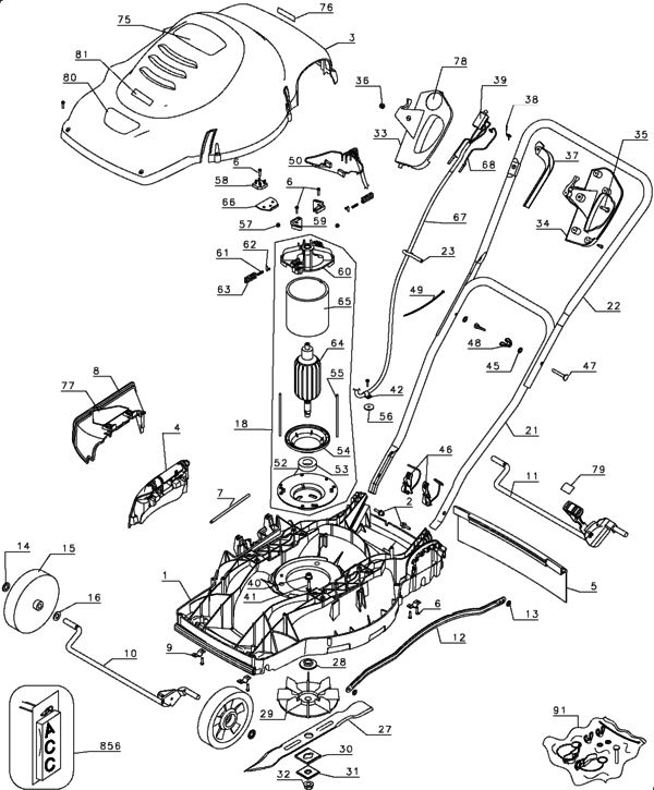 Black & Decker MM850 Type 3 Parts Diagram for Mower