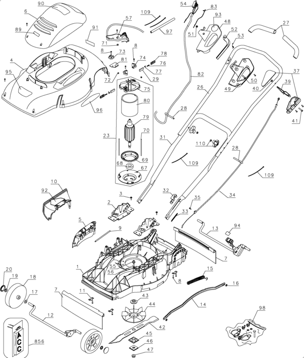 Black & Decker CMM1200 Type 1 Parts Diagram for Mower