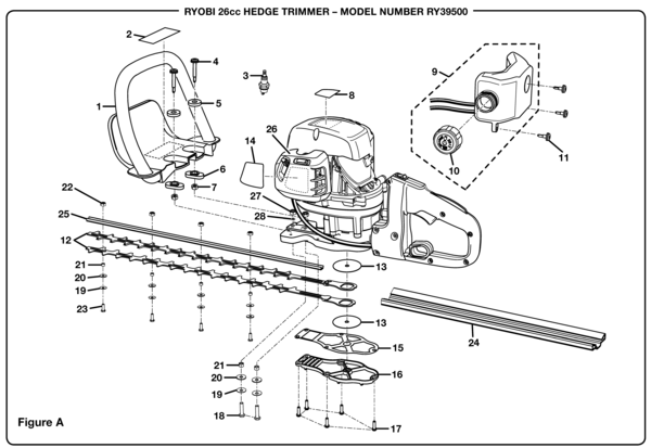delvist undersøgelse Overstige Ryobi RY39500 26cc Hedge Trimmer Parts and Accessories- PartsWarehouse