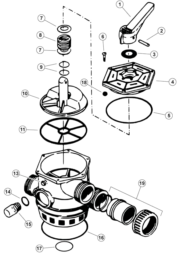 Waterco and Baker Hydro Top Mount Multiport Valve - 1-1/2