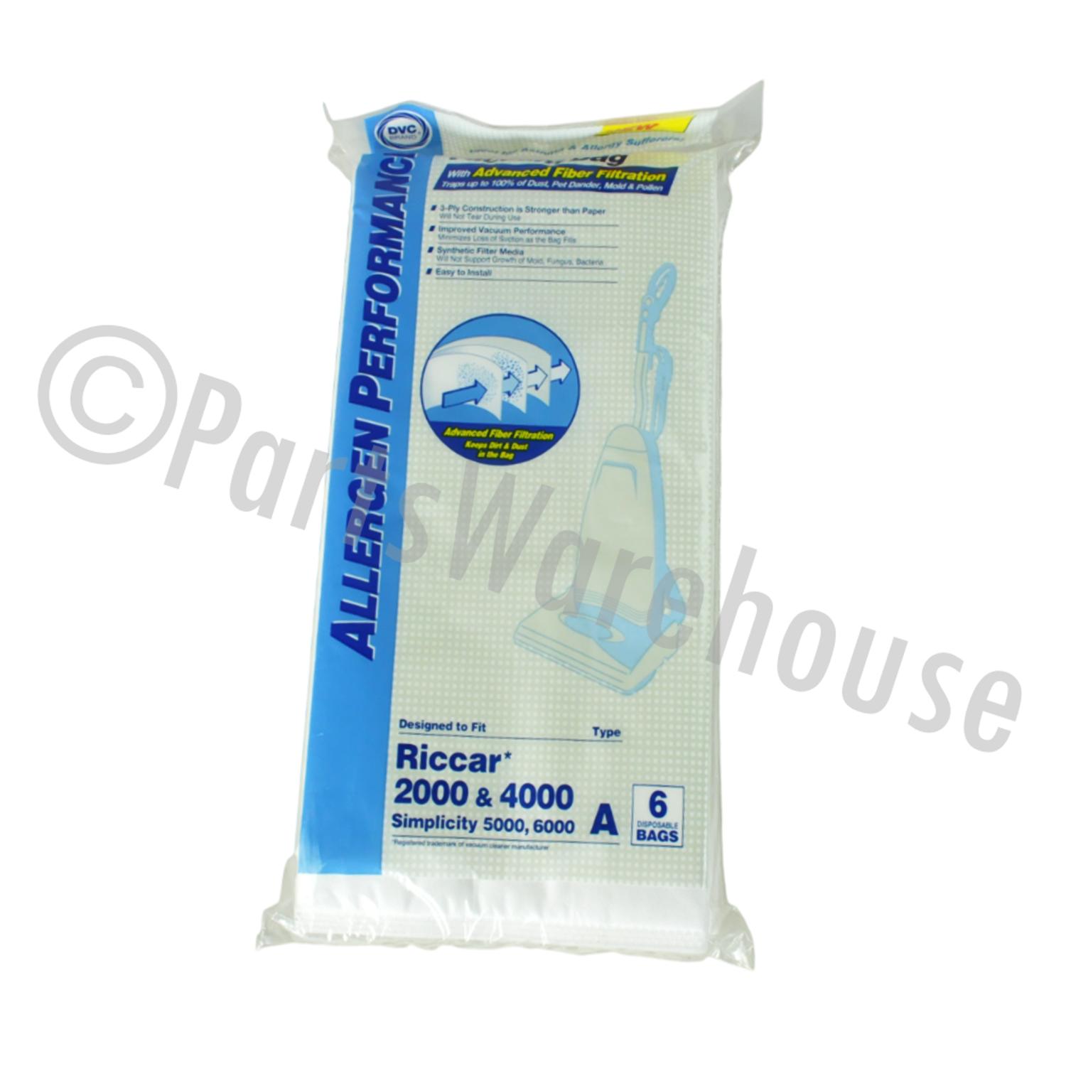 12 Sacchetti Sottovuoto Microfoderati Per Aspirapolvere Riccar 2000/4000 E Simplicity 5000/6000 - Tipo A