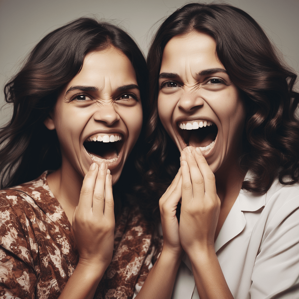 Duas mulheres de boca aberta com uma das mãos no queixo gerada pelo GenCraft