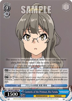 Contents of the Printout, Rio Futaba - Rascal Does Not Dream of a Dreaming Girl