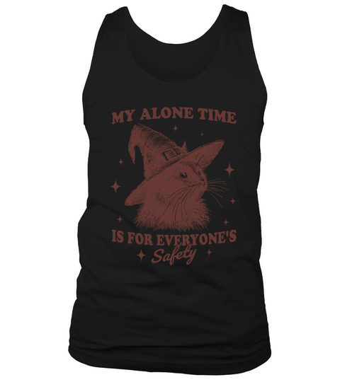 Cat Witch Hat Halloween L Brown Tank Top Unisex