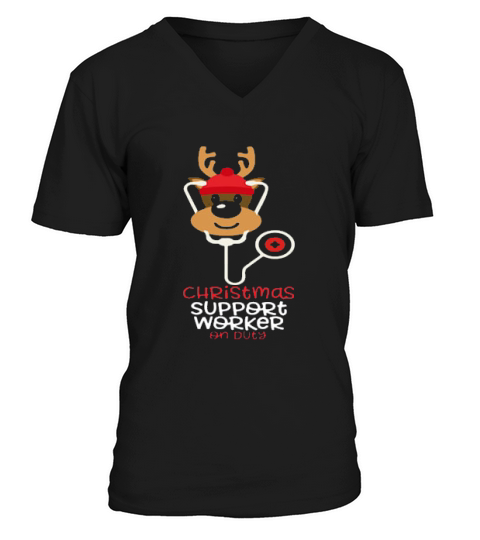 Christmas Support Worker Reindeer Nurse On Duty Shirt V-Neck T-shirt