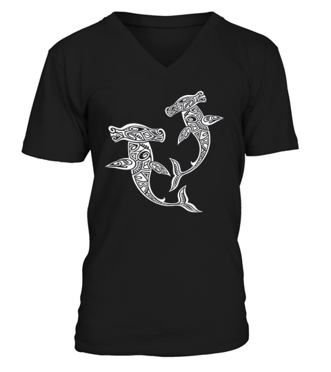 Hammerhead Shark Polynesian Art Maori Hawaii Tropical V-Neck T-shirt