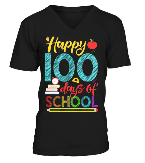 Happy 100 Days Of School Shirt For Teacher Or Child V-Neck T-shirt