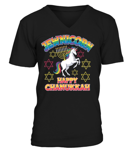 Jewnicorn Happy Chanukkah V-Neck T-shirt