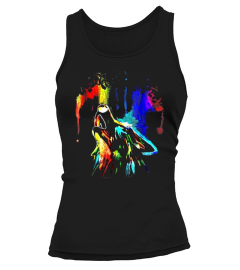 Rainbow Color Neon Light Sky Howling Wolf Drawing Tank top Woman