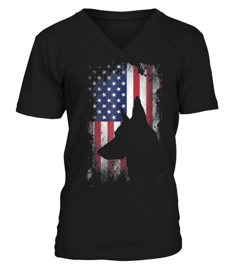 German Shepherd American Flag V-Neck T-shirt