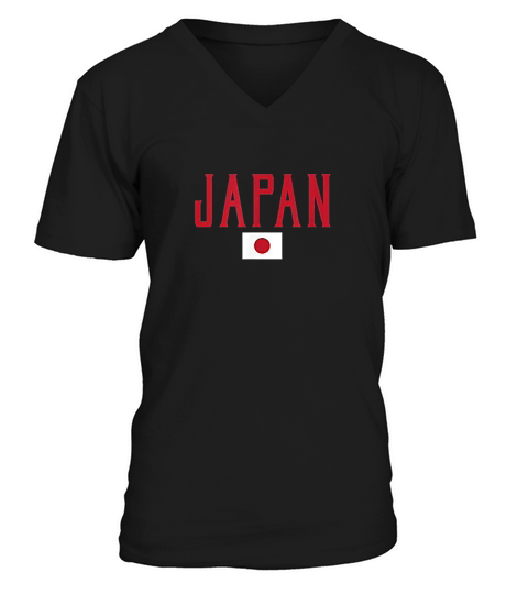 Japan Flag Vintage Red Text V-Neck T-shirt