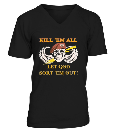 Kill Em All Let God Sort Em Out Skull V-Neck T-shirt