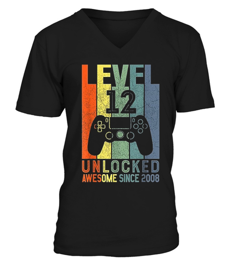 Level 12 Unlocked Awesome Since 2008 12 Birthday Gift V-Neck T-shirt