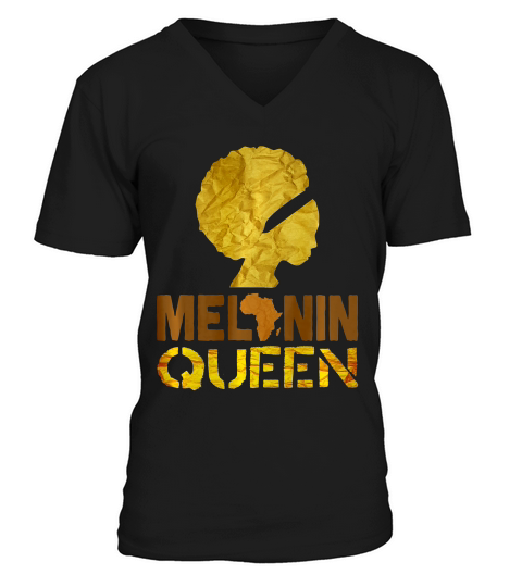 Melanin Queen Black Pride Afro Educated Girl Graphic T-shirt V-Neck T-shirt