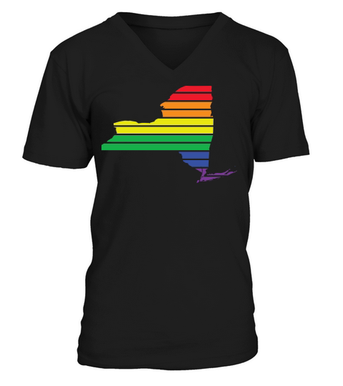 New York State Maps Rainbow LGBT Gay Mens Chorus V-Neck T-shirt