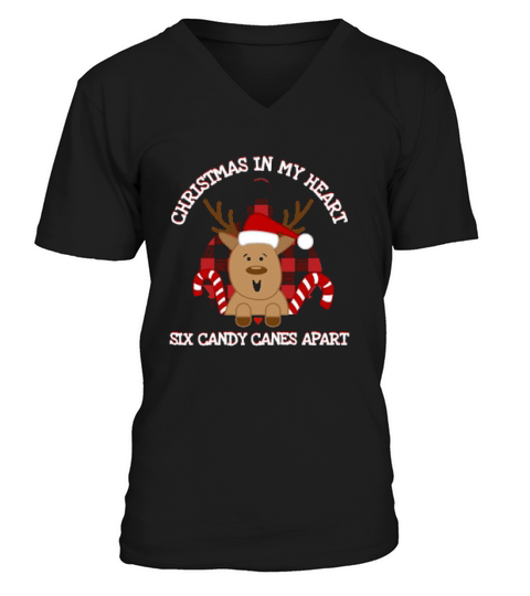 Reindeer Holiday Christmas In My Heart Six Candy Canes Apart Shirt V-Neck T-shirt