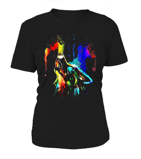 Rainbow Color Neon Light Sky Howling Wolf Drawing Women's T-Shirt