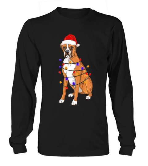 Boxer Dog  Santa Hat Xmas Lights Christmas Gift Long sleeved Unisex