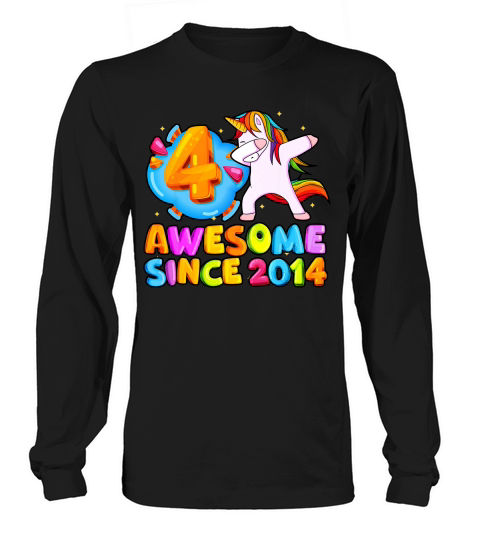 Kids Unicorn Birthday Cute Dabbing 4th Birthday T-shirt Long sleeved Unisex