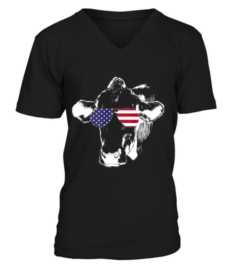 4th Of July T Shirt Vintage Cow Lover Usa Merica Murica Usa V-Neck T-shirt