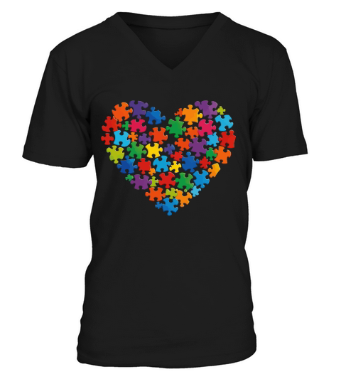 Colorful Puzzle Heart Autism V-Neck T-shirt