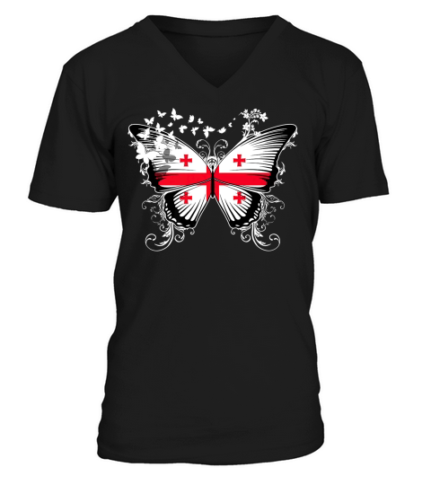 Georgia Flag Georgian Flag Butterfly V-Neck T-shirt