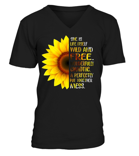 She Is Life Itself Wild And Free Sunflower Gift Idea T-shirt V-Neck T-shirt