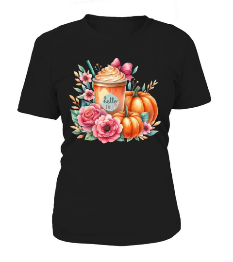 Hello Fall Watercolor Pumpkin Latte Women's T-Shirt