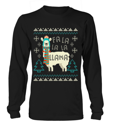 Fa La La La Llama Christmas Sweater Style T-shirt Long sleeved Unisex