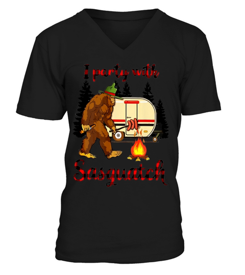 I Party With Sasquatch Bigfoot Camping Rv Lover Vintage Tee_1 V-Neck T-shirt