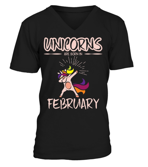 Unicorn Unicorns Are Born In February Dabbing V-Neck T-shirt