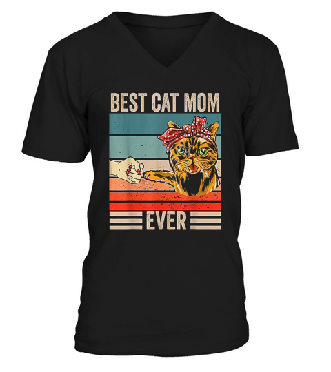 Vintage Best Cat Mom Ever Bump Fist Mothers Day Gifts V-Neck T-shirt