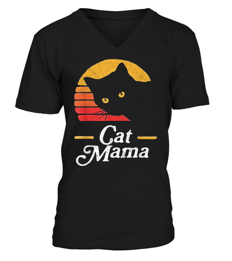 Cat Mama Vintage Eighties Style Cat V-Neck T-shirt