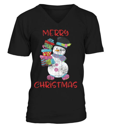 Merry Christmas Cute Snowman Cartoon Vintage Design T-shirt V-Neck T-shirt